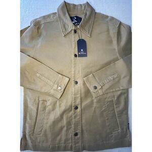 Ben Sherman Mens Med Jacket Shitake Brown Denim Bomber Trucker Canvas Button